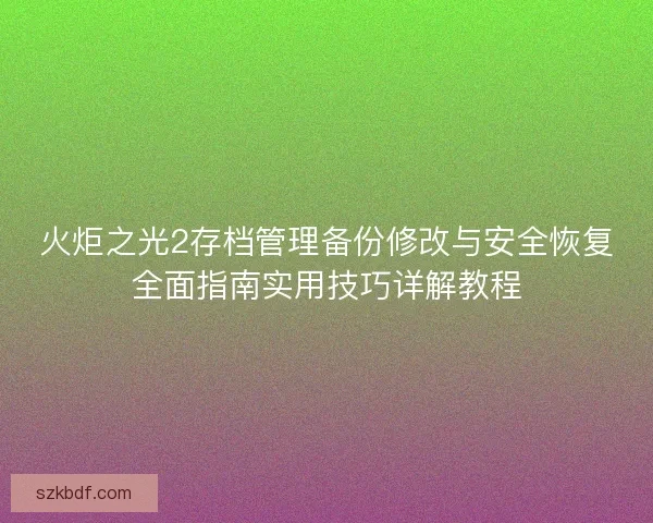 火炬之光2存档管理备份修改与安全恢复全面指南实用技巧详解教程 火炬之光2存档管理备份修改与安全恢复全面指南实用技巧详解教程