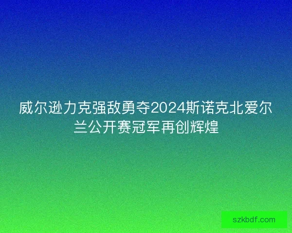 威尔逊力克强敌勇夺2024斯诺克北爱尔兰公开赛冠军再创辉煌